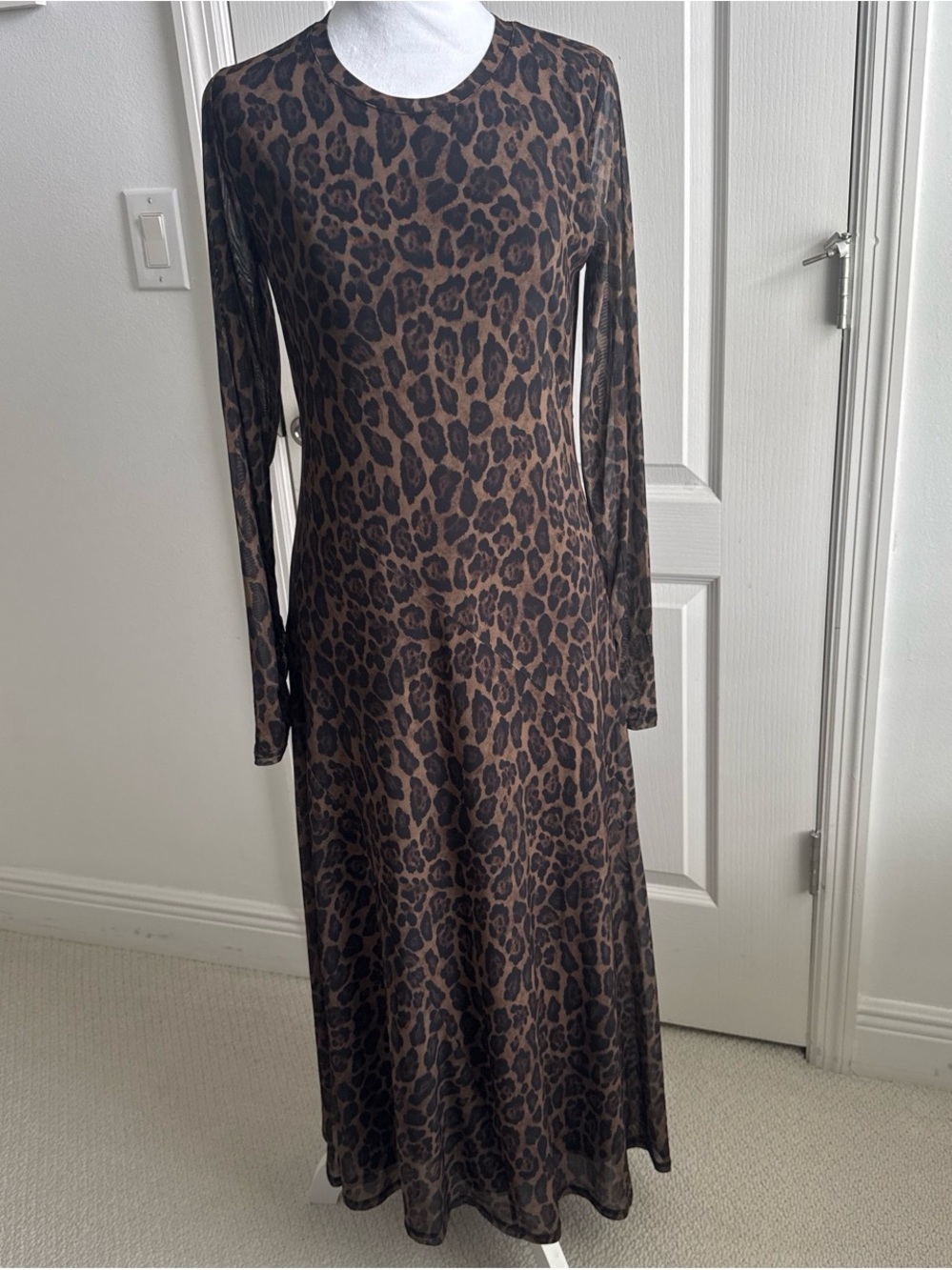 NWT Long Sleeve Brown Leopard Print Maxi Dress